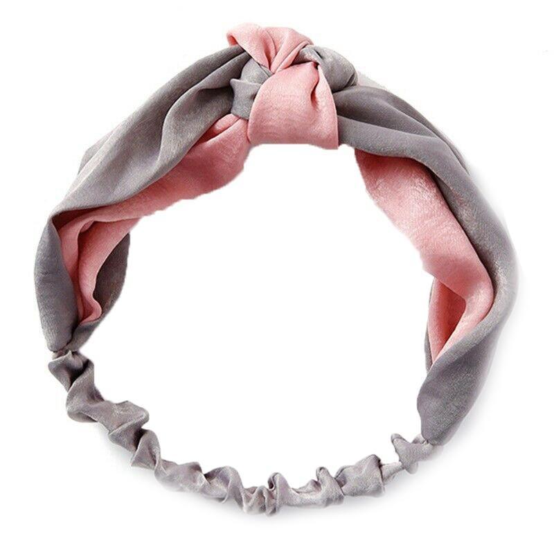 Women Chiffon Floral Print Headband Fashion Bohemian Elastic Cross Hair Bands - Blue+Grey