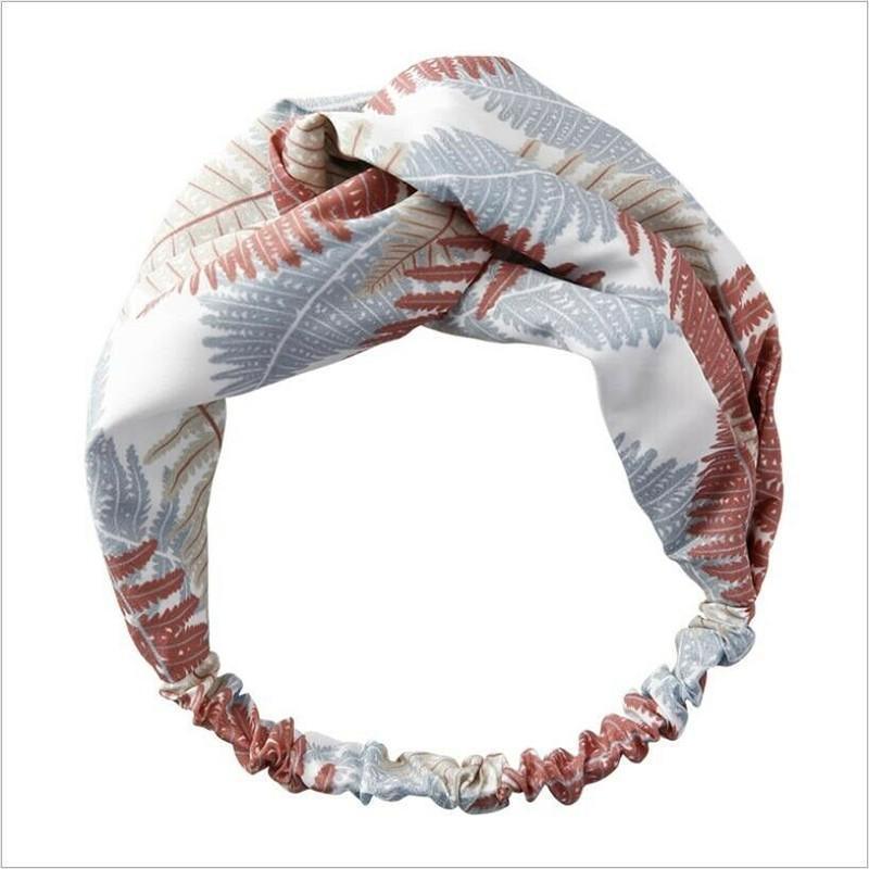 Women Chiffon Floral Print Headband Fashion Bohemian Elastic Cross Hair Bands - Blue+Grey