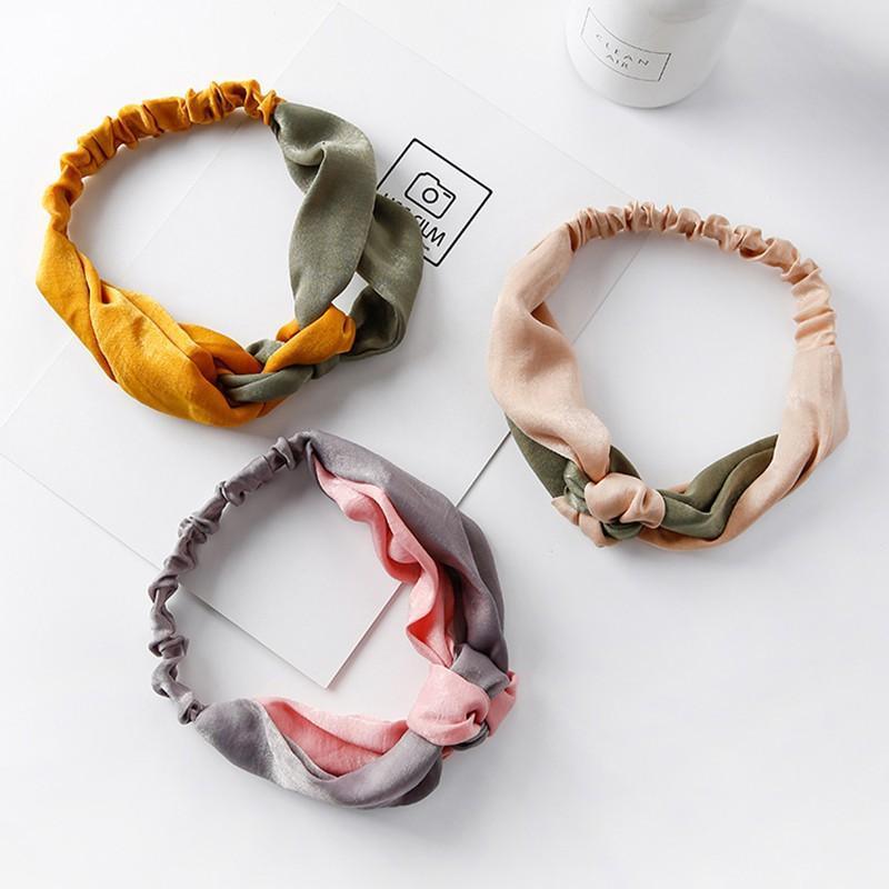 Women Chiffon Floral Print Headband Fashion Bohemian Elastic Cross Hair Bands - D-Brown