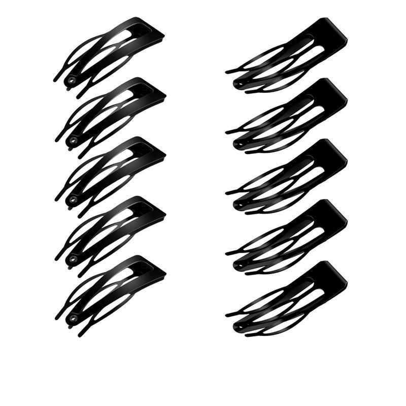 UP 30X Double-grip Hair Clips Metal Snap Barrettes Hair Styling Tool Women Girls - Black(10PCS)