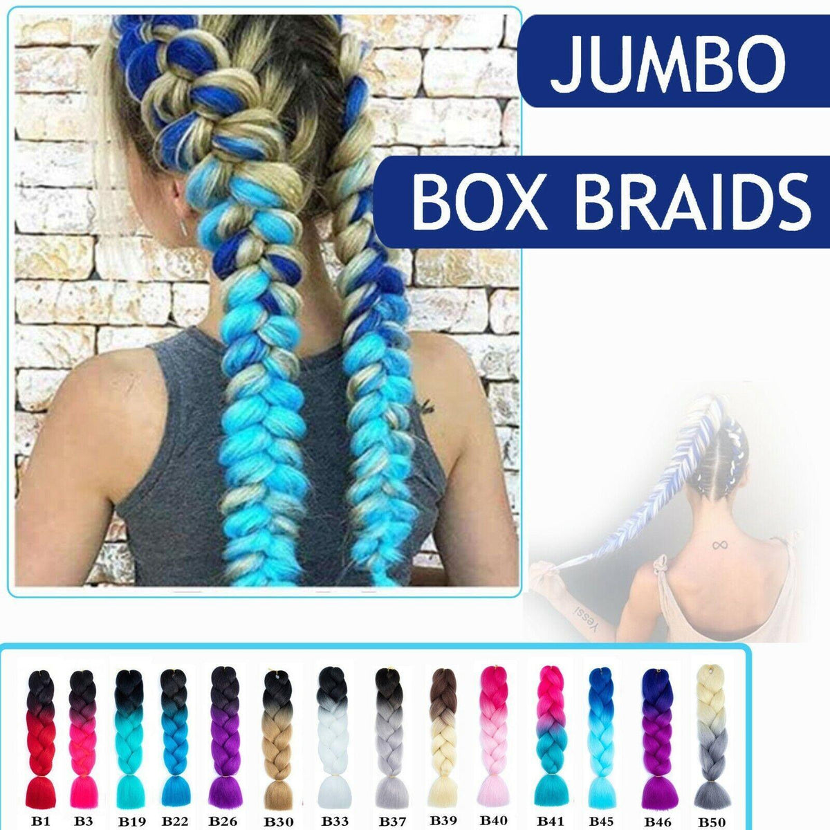 Coloured Jumbo Braiding Hair Extensions Braids Twist Hight Temperature Kanekalon - B1
