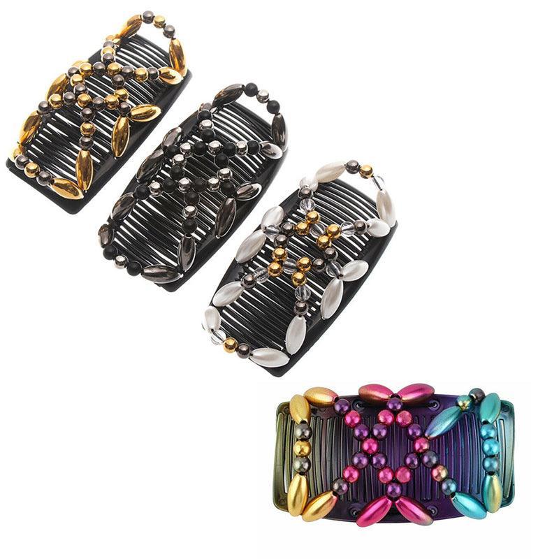 Beaded Stretchy Easy Magic Hair Comb Elastic Double Hair Clip Hair Accessories - Black