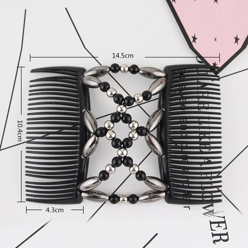 Beaded Stretchy Easy Magic Hair Comb Elastic Double Hair Clip Hair Accessories - Black