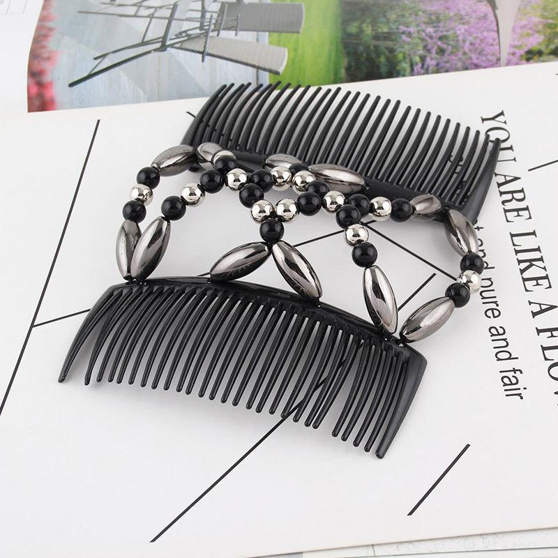 Beaded Stretchy Easy Magic Hair Comb Elastic Double Hair Clip Hair Accessories - Black