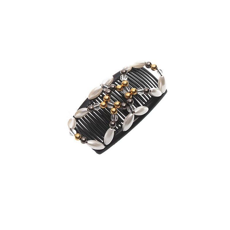 Beaded Stretchy Easy Magic Hair Comb Elastic Double Hair Clip Hair Accessories - Gold
