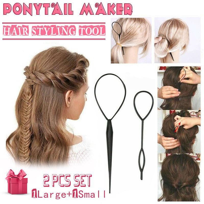 Hair Styling Tool 2Pcs Set Topsy Tail Ponytail Maker Braid Ladies Girl Clip Loop