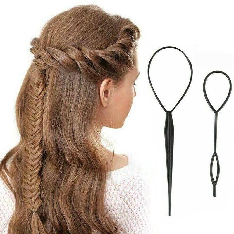 Hair Styling Tool 2Pcs Set Topsy Tail Ponytail Maker Braid Ladies Girl Clip Loop