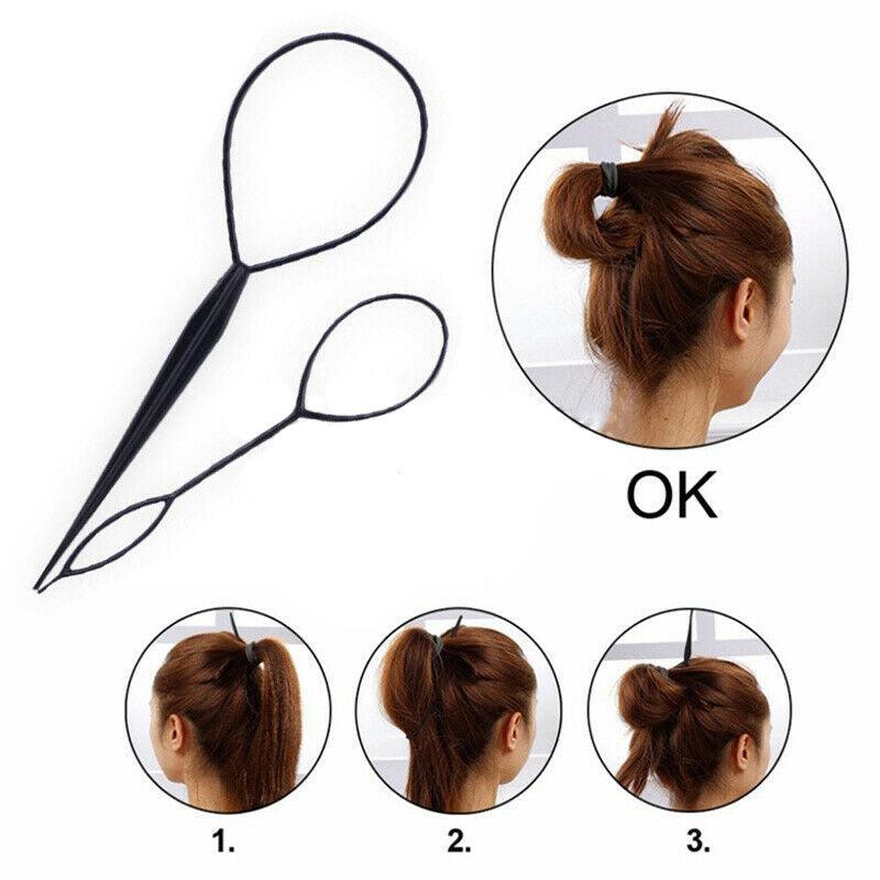 Hair Styling Tool 2Pcs Set Topsy Tail Ponytail Maker Braid Ladies Girl Clip Loop