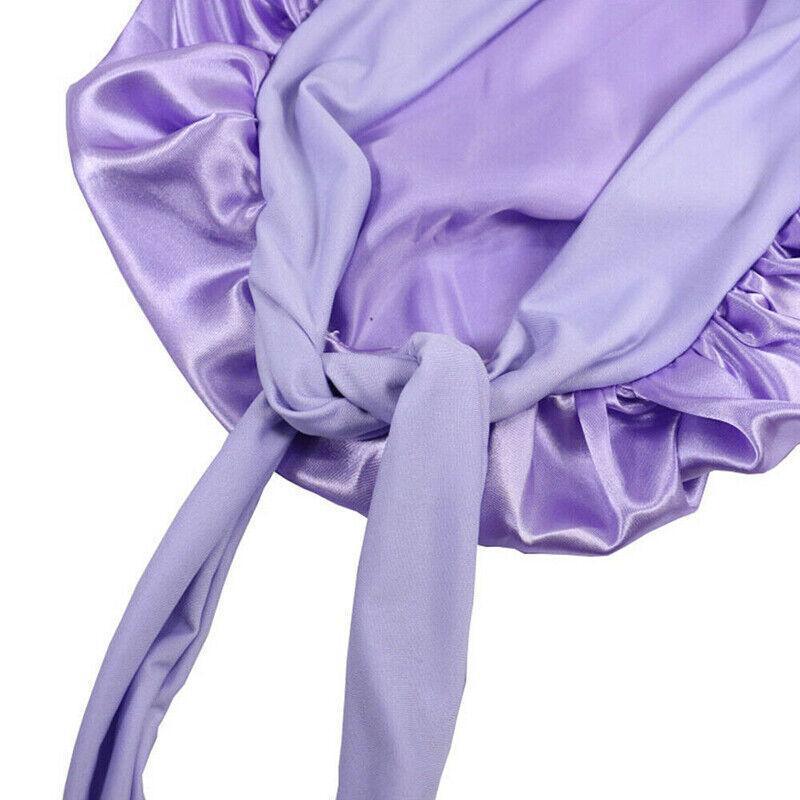 Sleeping Bonnet Hair Wrap Silk Satin Cap Women Elastic Night Hat Soft Headwear - Blue