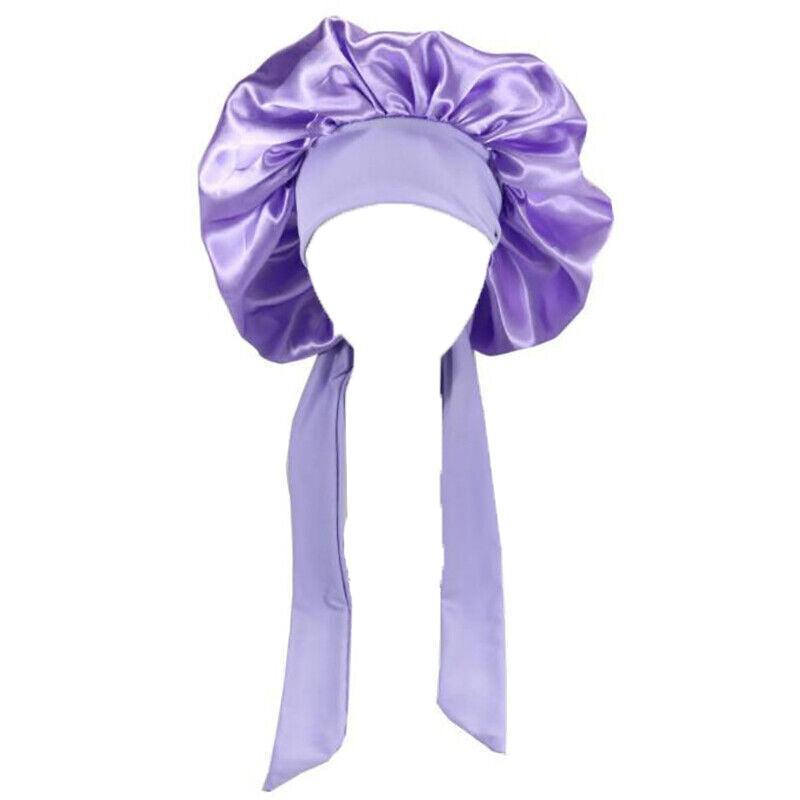 Sleeping Bonnet Hair Wrap Silk Satin Cap Women Elastic Night Hat Soft Headwear - Blue