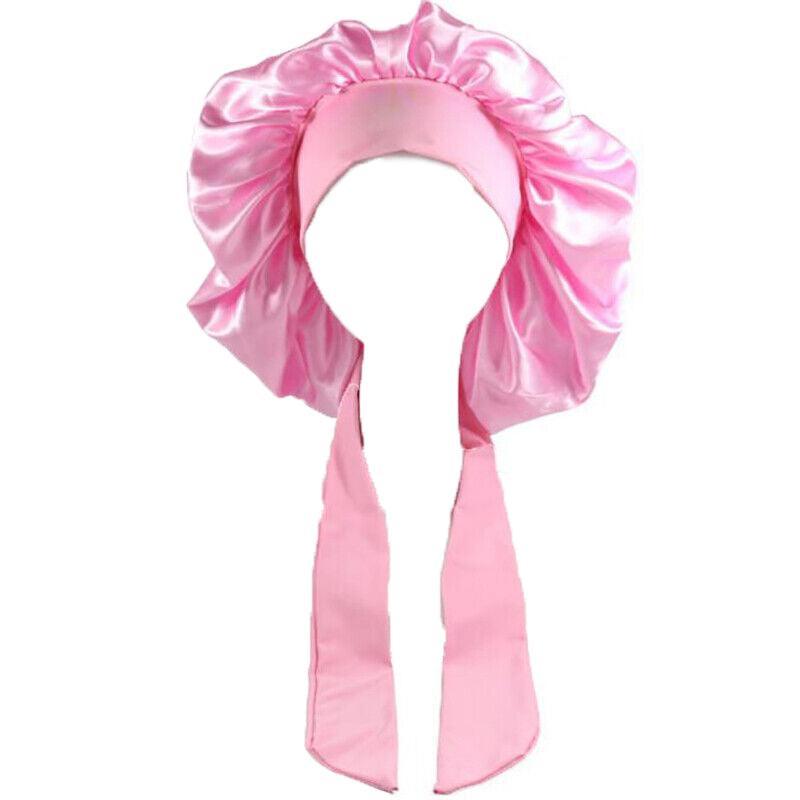 Sleeping Bonnet Hair Wrap Silk Satin Cap Women Elastic Night Hat Soft Headwear - Blue