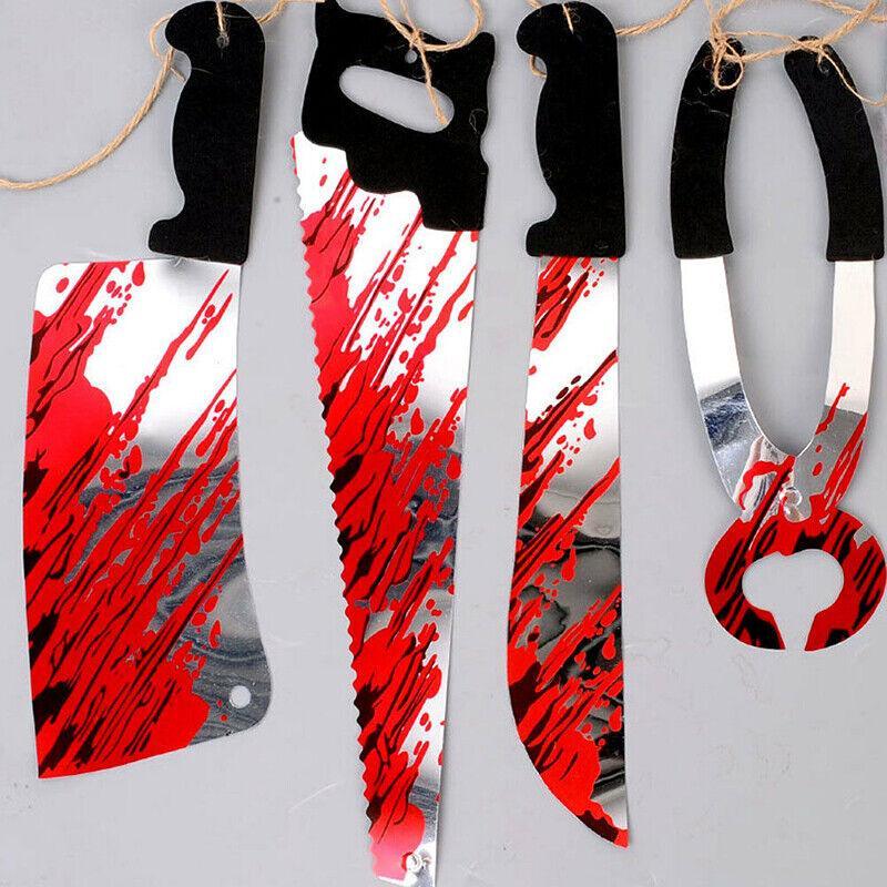8Pcs Hanging Bloody Weapons Halloween Horror Props Garland Banner Decoration Au
