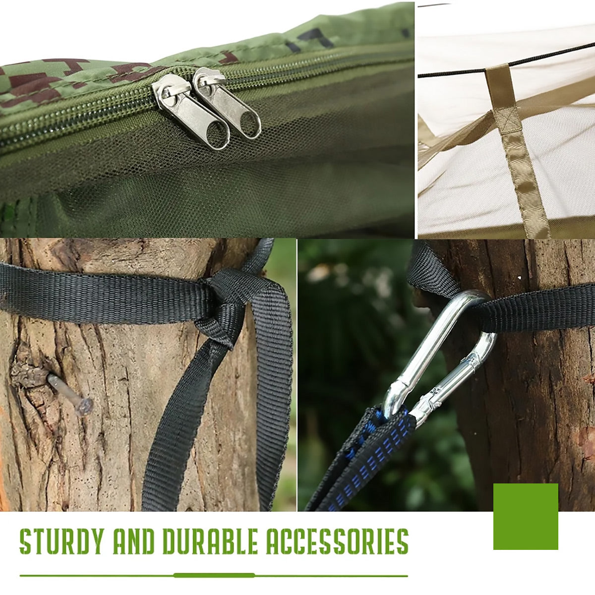 Camping Hammock Tent Set Double Outdoor Hanging Bed With Mosquito Net For Travel - Green