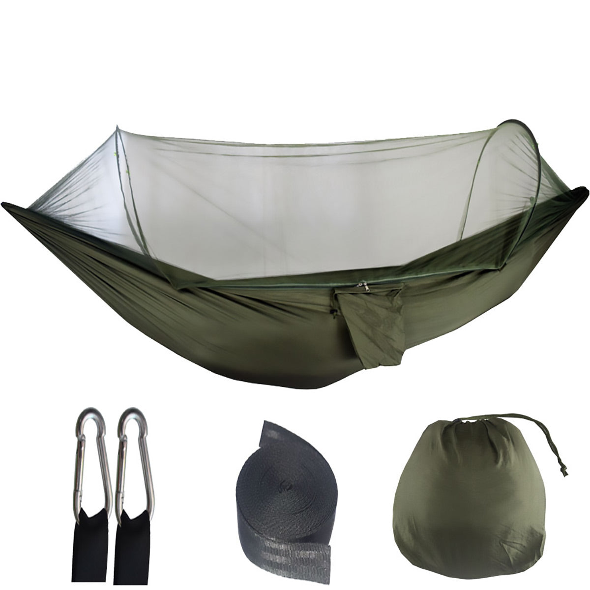 Camping Hammock Tent Set Double Outdoor Hanging Bed With Mosquito Net For Travel - Army green