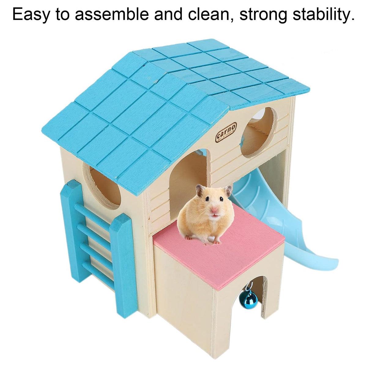 Wooden Luxury Hamster Villa Escape House Fun Nest Pet Home for Small Animals - Pink