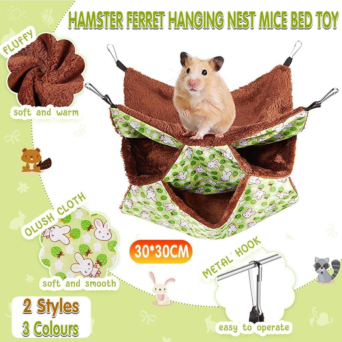 Hanging Hammock Nest Bed for Hamster Guinea Pig Ferret Rat Mice Cage Warmer Toy - Pink Rabbit