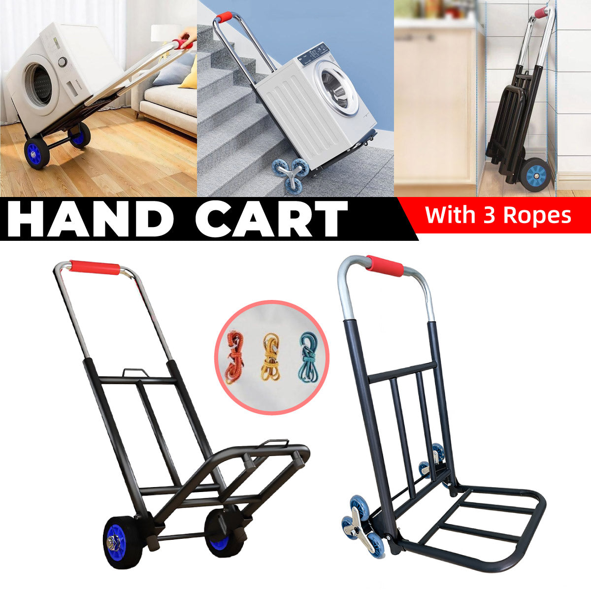 Folding Hand Trolley Heavy Duty Solid Wheel or Stair Climber Tri Wheel for Moving - Stair Climber