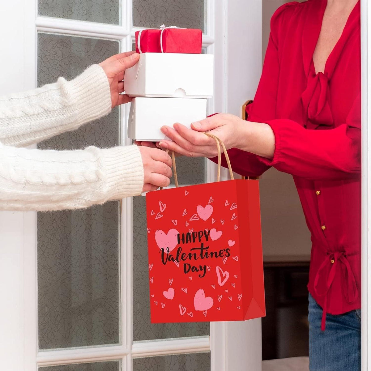 30x Valentines Day Love-Themed Tote Bag Elegant Kraft Paper Handbag Lightweight - Y167