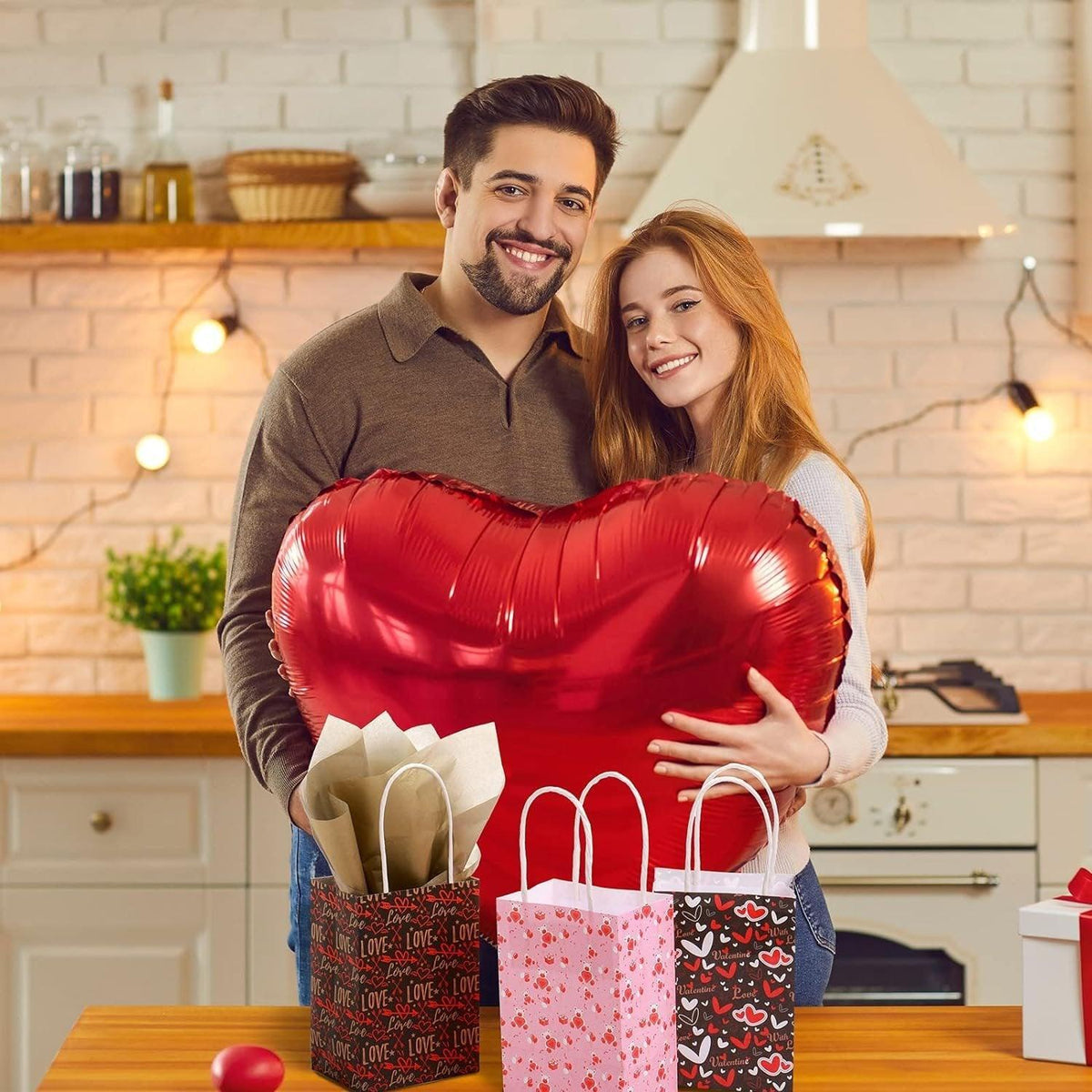 30x Valentines Day Love-Themed Tote Bag Elegant Kraft Paper Handbag Lightweight - Y173