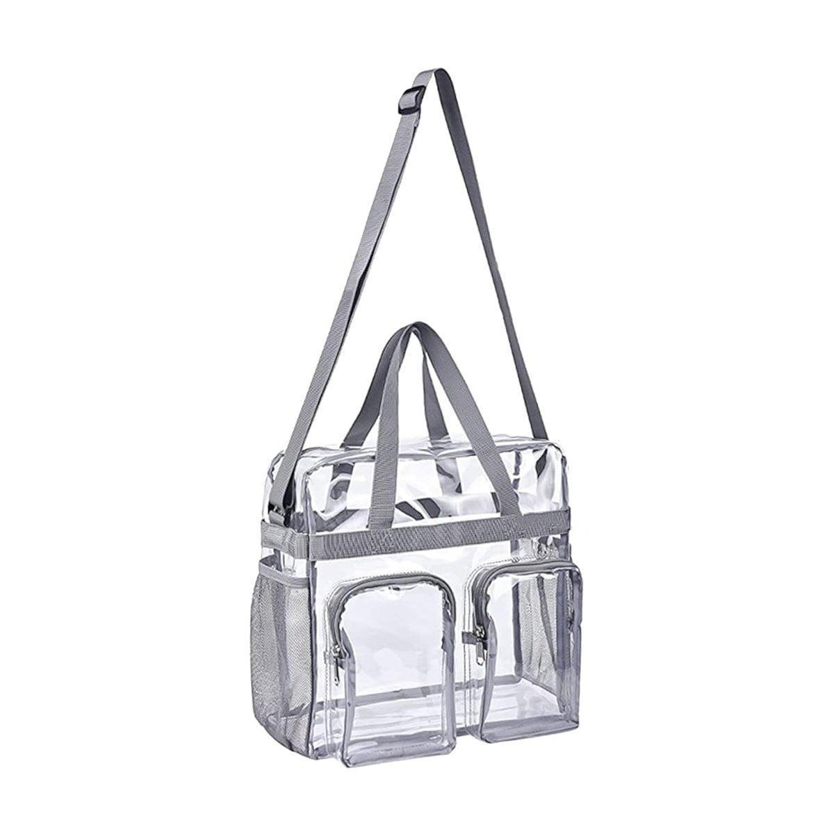 Clear Tote Bag Plastic Transparent Purse Handbag Zipper Security Event Stadium - Grey