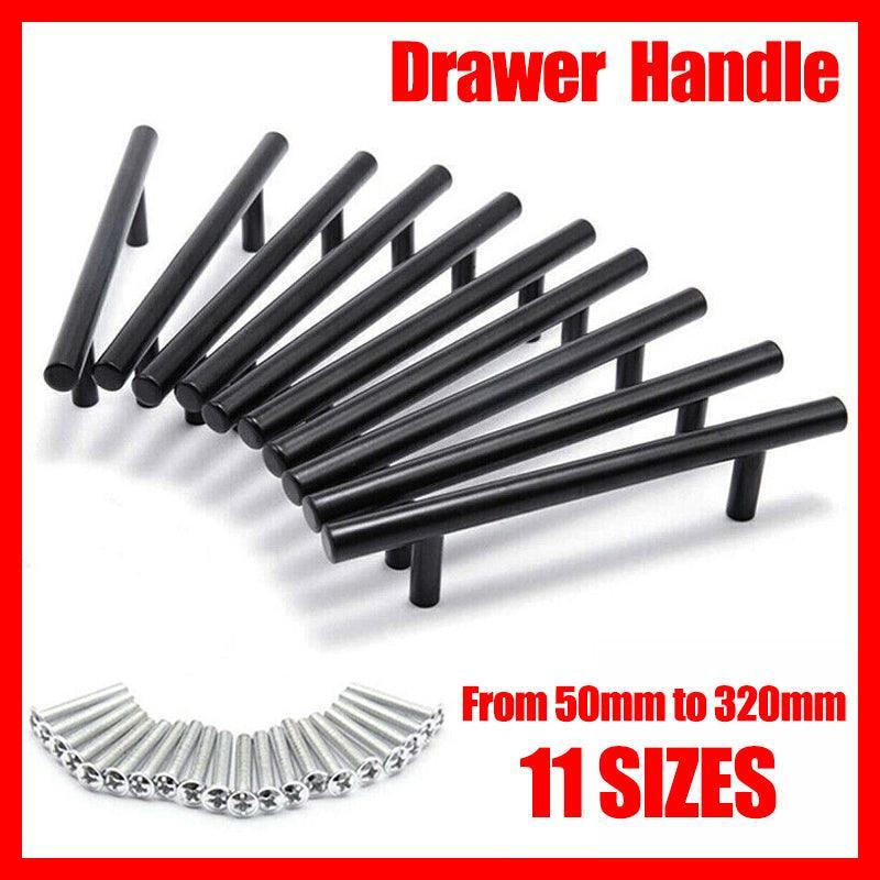 5PCS Black Kitchen Cabinet Door Handles Stainless Steel Door Drawer Pull T Bar - 350mm/224mm