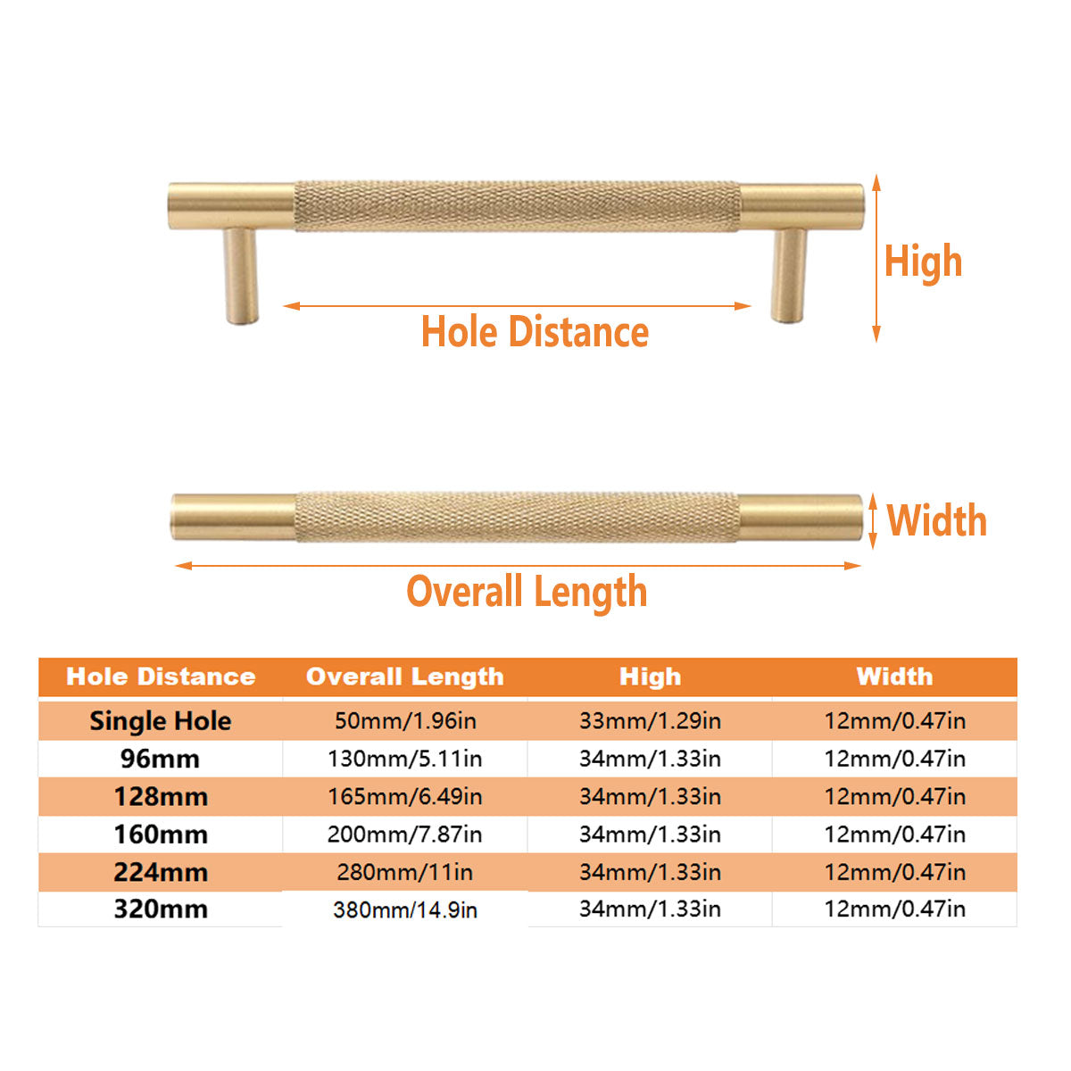 Light Luxury Cabinet Handle Full Copper Gold Straight Knurled Drawer Door Pull - Single Hole