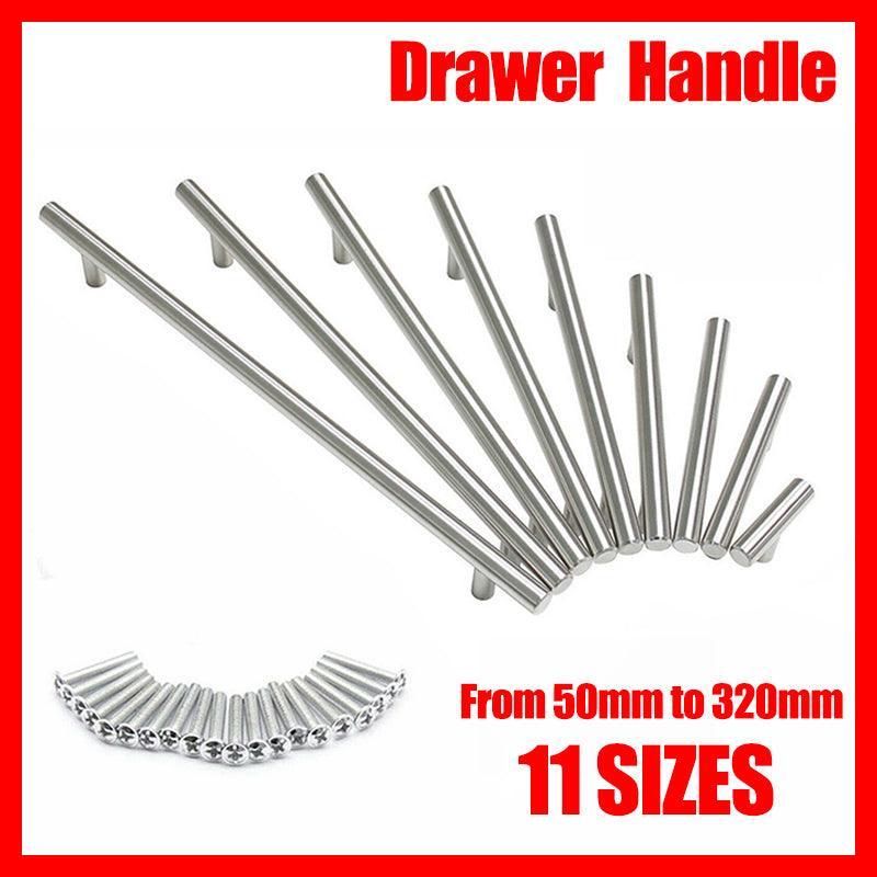 5pcs Silver Kitchen Cabinet Door Handles Stainless Steel Door Drawer Pull T Bar - 250mm/160mm