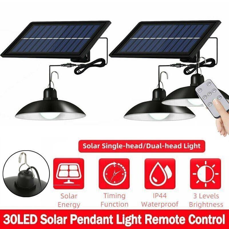 Solar Led Light Hanging Pendant Indoor Outdoor Garden Yard Tent Shed Lamp Remote - Dual-Head Light
