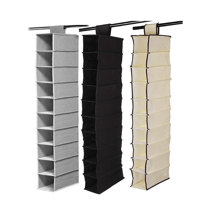 10 Tier Clothes Organiser Wardrobe Hanging Storage Closet Shoes Hanger Bag AU - Black