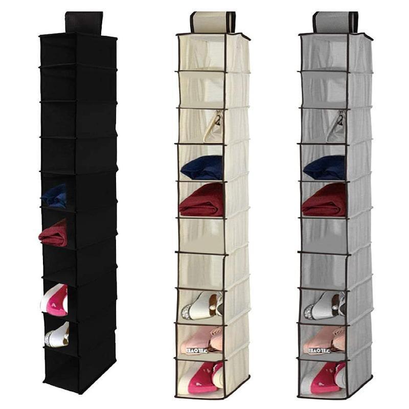 10 Tier Clothes Organiser Wardrobe Hanging Storage Closet Shoes Hanger Bag AU - Black
