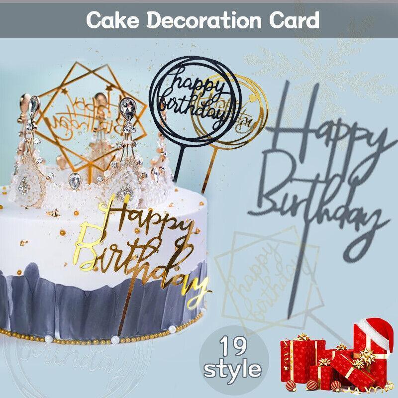 Acrylic Home Happy Birthday Decor Baking Cake Topper Card Party Decor Supply - Black B224