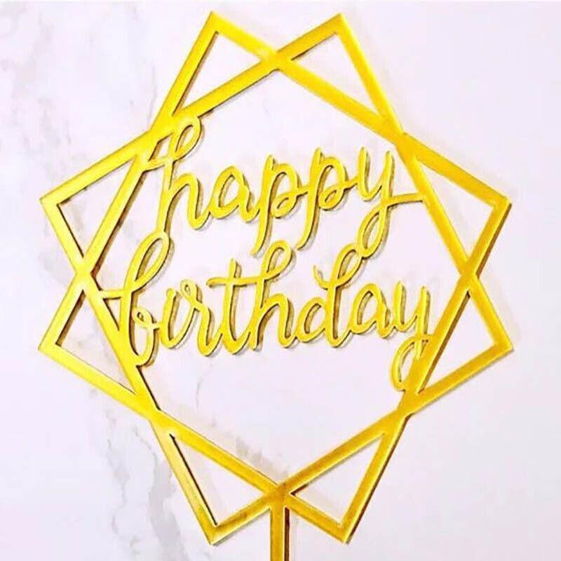 Acrylic Home Happy Birthday Decor Baking Cake Topper Card Party Decor Supply - Silver S108