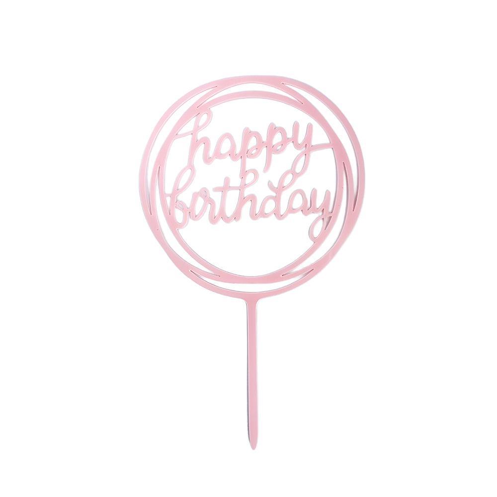 Acrylic Home Happy Birthday Decor Baking Cake Topper Card Party Decor Supply - Silver S20