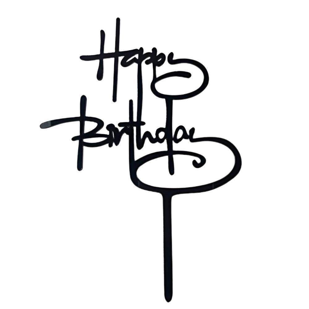 Acrylic Home Happy Birthday Decor Baking Cake Topper Card Party Decor Supply - Silver S224