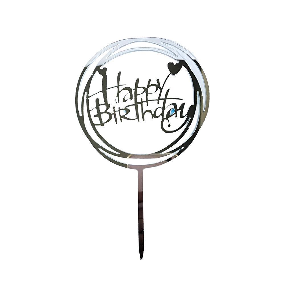 Acrylic Home Happy Birthday Decor Baking Cake Topper Card Party Decor Supply - Silver S224