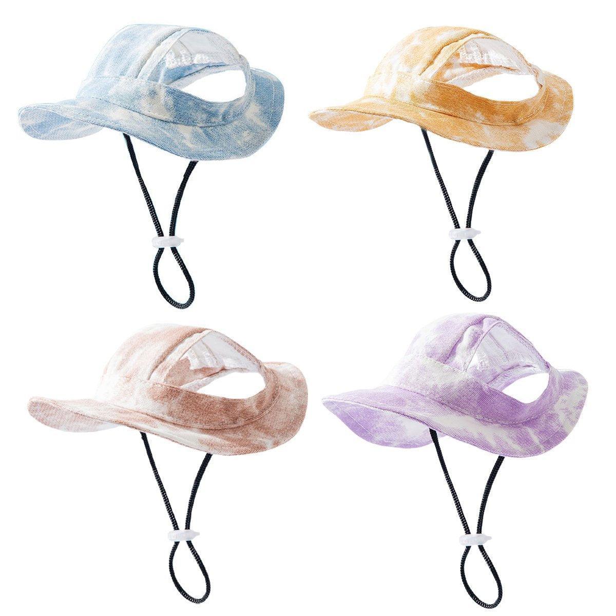 Adjustable Pet Hat with Cute Leaky Ears Sunscreen Fisherman Hat Four Seasons Use - Purple-M