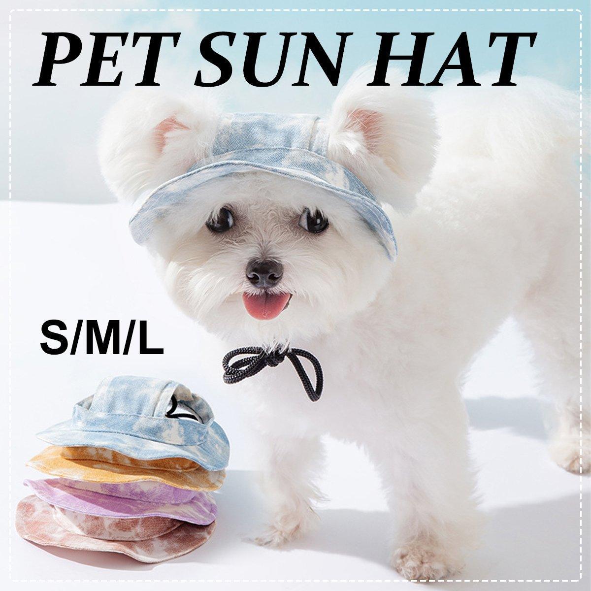 Adjustable Pet Hat with Cute Leaky Ears Sunscreen Fisherman Hat Four Seasons Use - Yellow - L