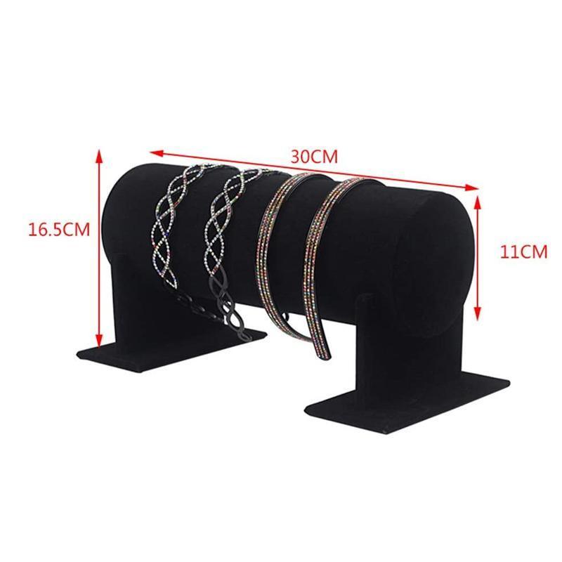 Jewelry Display Stand Headband Holder Organizer Chains Velvet Storage Rack - Black