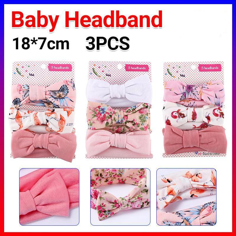 3PCS Soft Headband Wrap Set with Top Knot Single Bow Turban Style Hairbands - #3