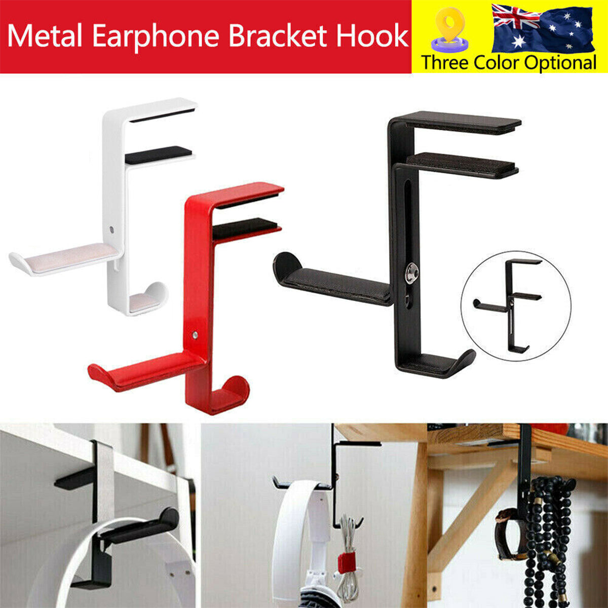 Metal Earphone Headset Desks Display Stand Hanger Holder Headphone Bracket Hook - White