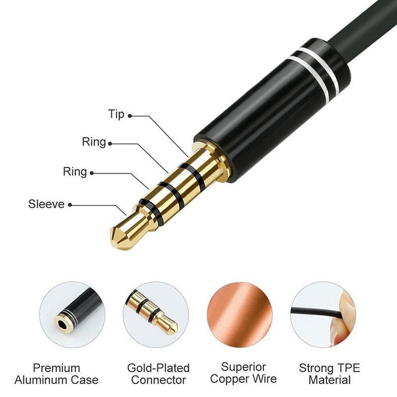 3.5mm AUX Cable Mic Audio Splitter Extension Headphone Adapter Male to Female - 2 Male to 1 Female Jack