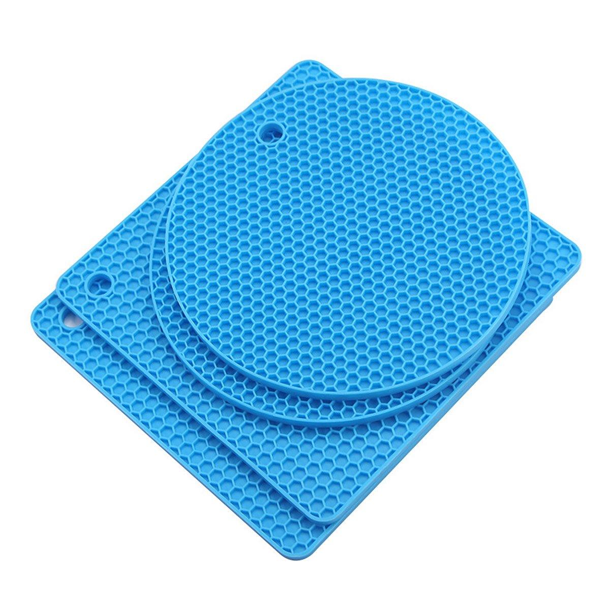 4pcs Silicone Honeycomb Heat Resistant Mats Table Cup Pot Coasters Home Kitchen - Black