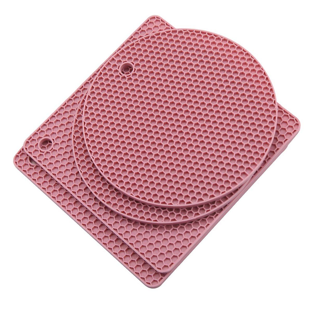 4pcs Silicone Honeycomb Heat Resistant Mats Table Cup Pot Coasters Home Kitchen - Grey