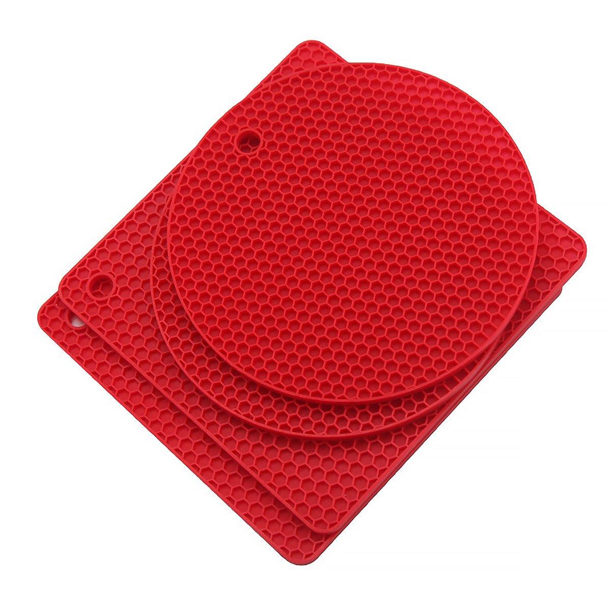 4pcs Silicone Honeycomb Heat Resistant Mats Table Cup Pot Coasters Home Kitchen - Grey