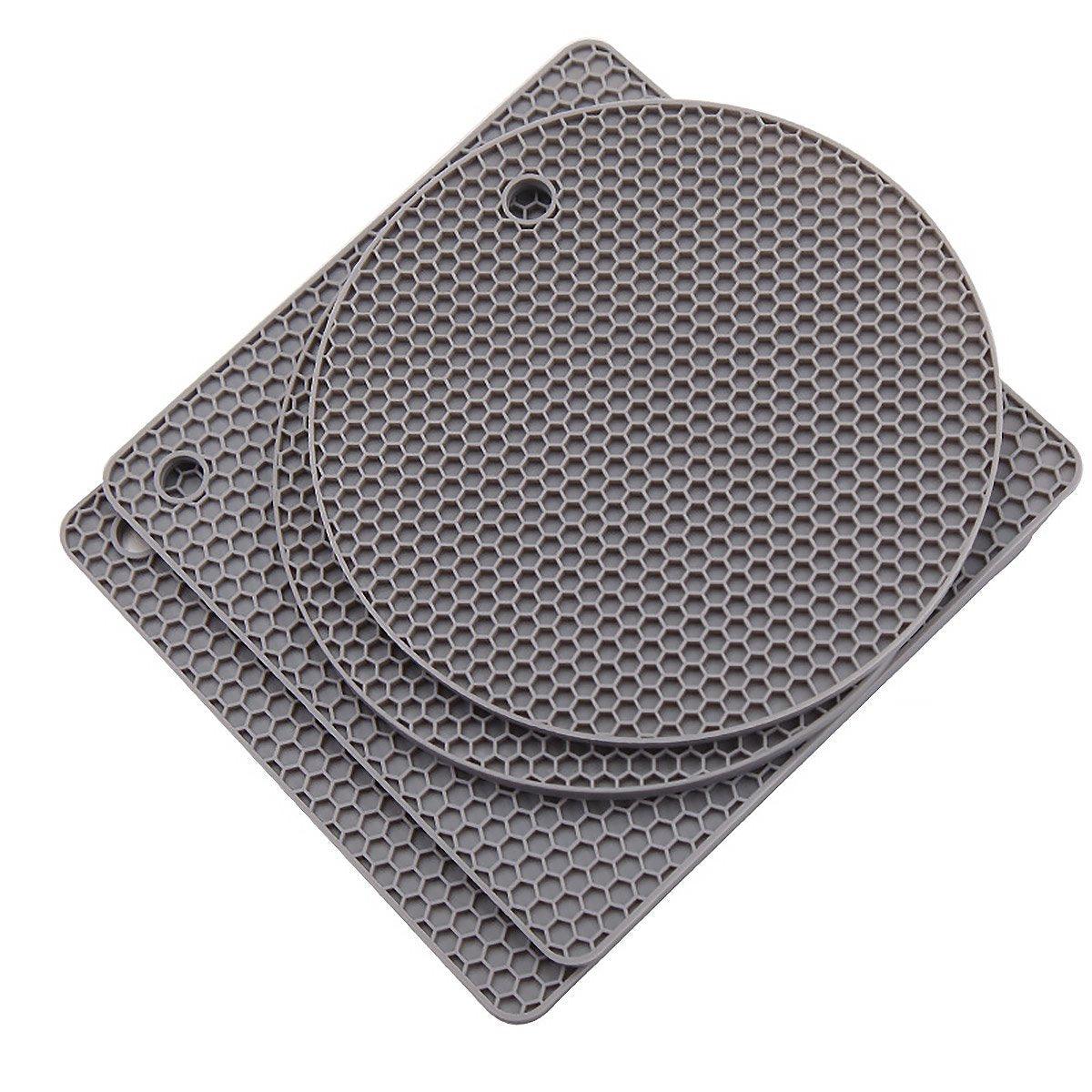 4pcs Silicone Honeycomb Heat Resistant Mats Table Cup Pot Coasters Home Kitchen - Grey