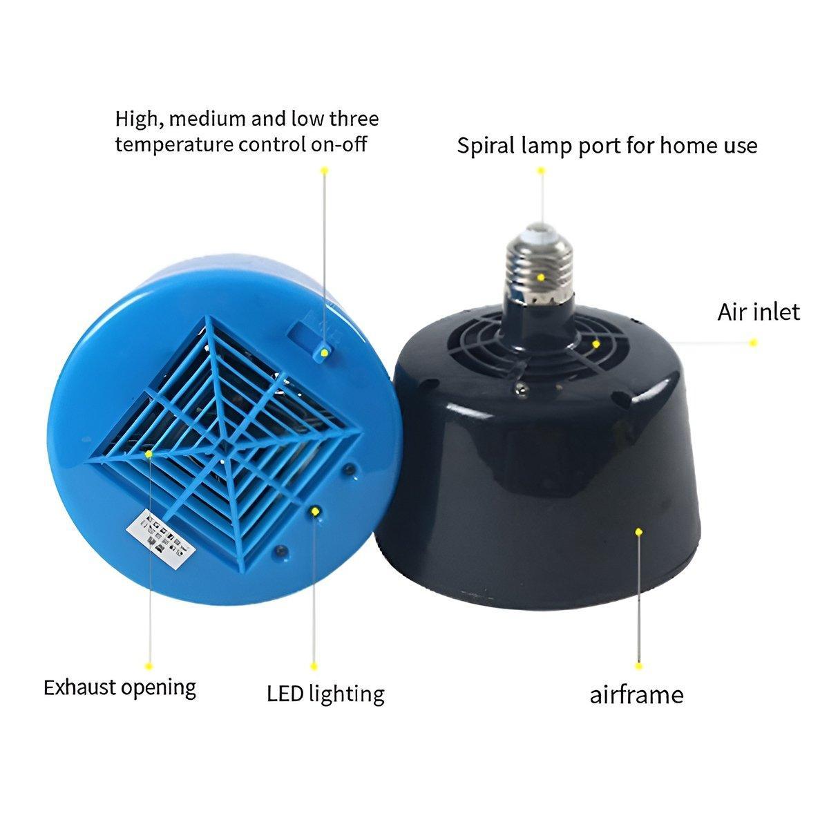 Cultivation Heating Lamp with Thermostat and Fan for Incubators Reptiles Eggs Coops - Black (5W-100W)