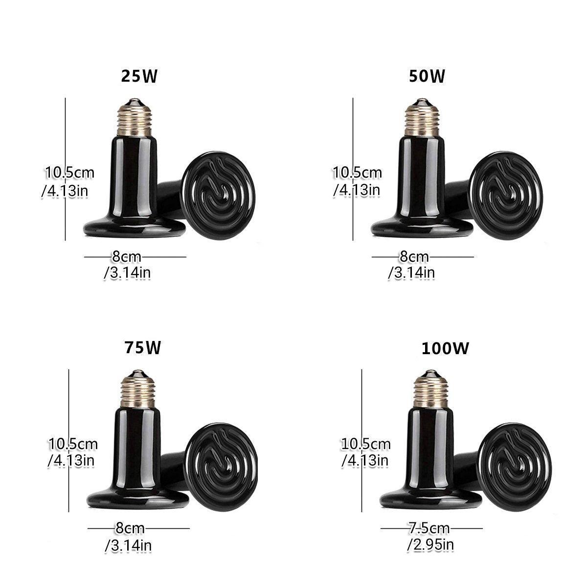 2X Ceramic Infrared Heat Lamp Bulbs for Reptiles and Terrariums - 50W-2PCS