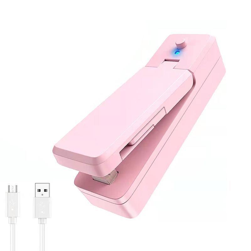 Portable Mini Heat Sealing Machine USB Rechargeable Food Sealer Plastic Bag - Pink