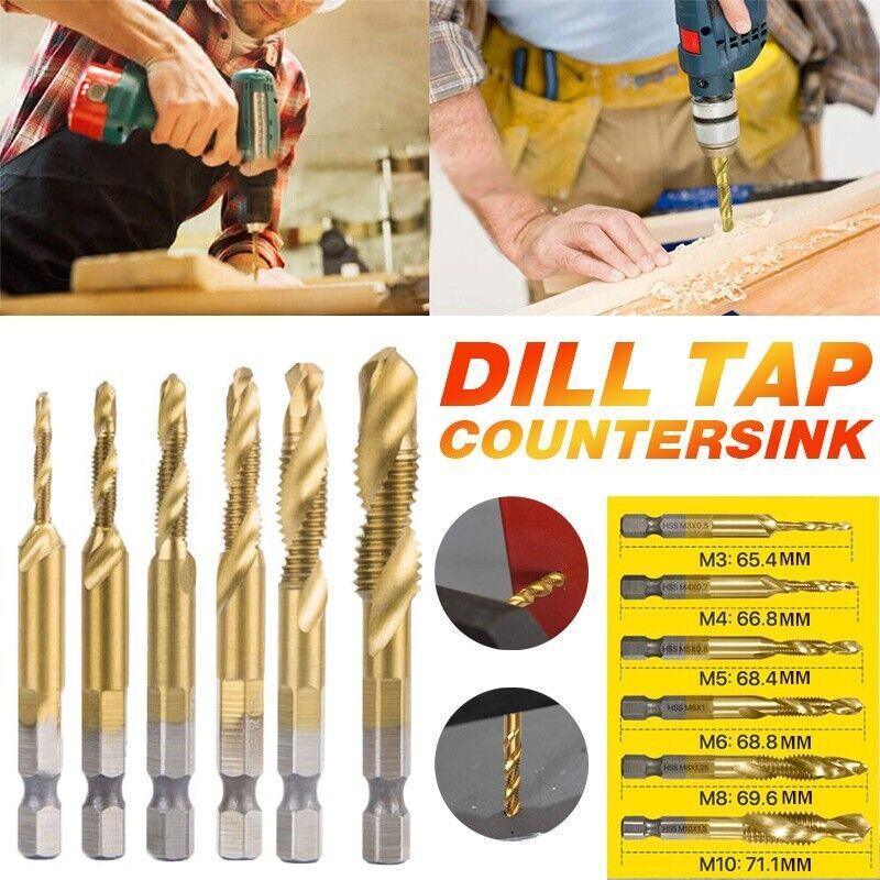 6X Hss Hex Shank Tap Drill Bits Metric Thread Screw Compound Tapping Set Tool