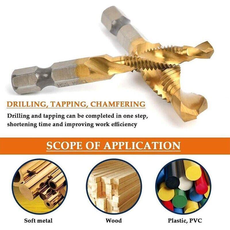 6X Hss Hex Shank Tap Drill Bits Metric Thread Screw Compound Tapping Set Tool
